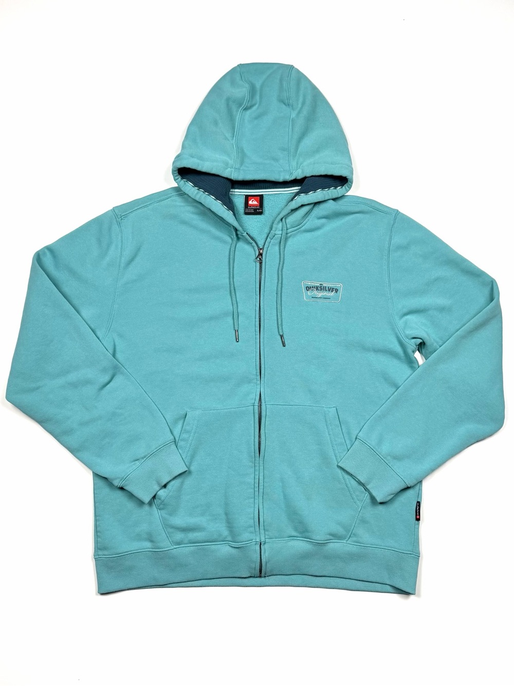 Quiksilver Men’s XL Full Zip Hoodie Teal Aqua Logo Graphic Surf Sweatshirt